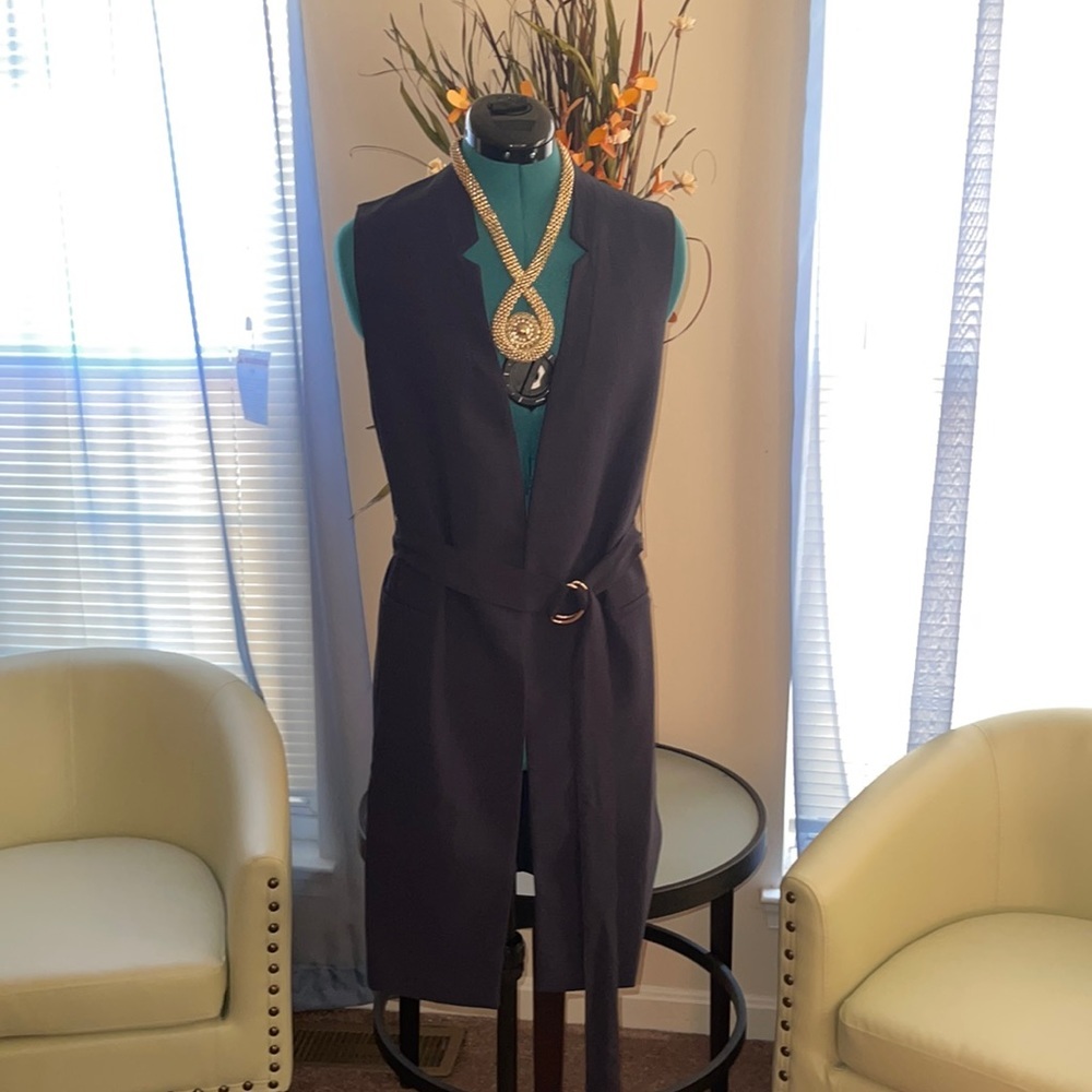 HM | Navy Sleeveless Open Front Belted Duster​